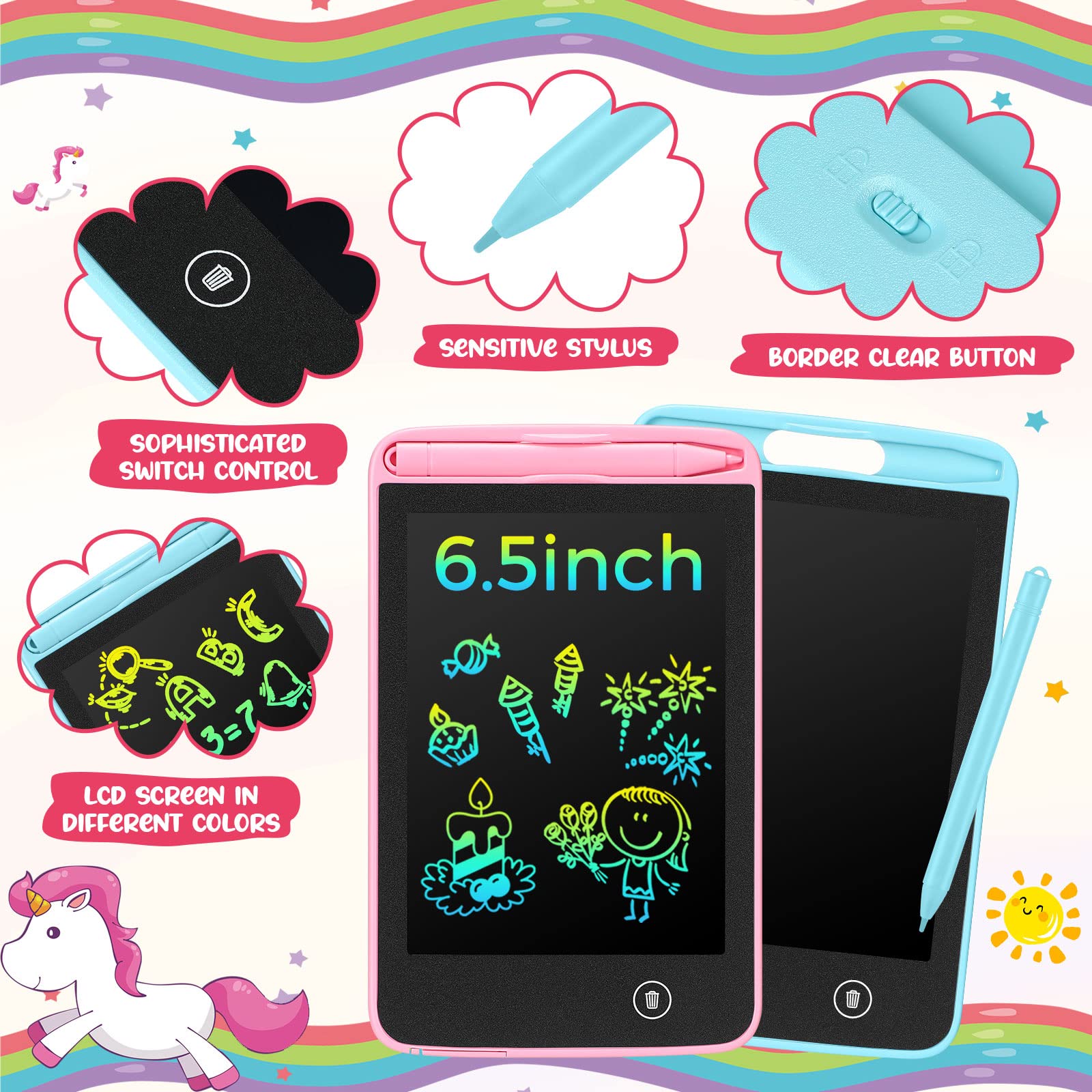 Zhehao 20 Pcs Lcd Writing Tablet For Kids 6.5 Inch Colorful Doodle Board Lcd Writing Board Kids Portable Electronic Drawing Boar